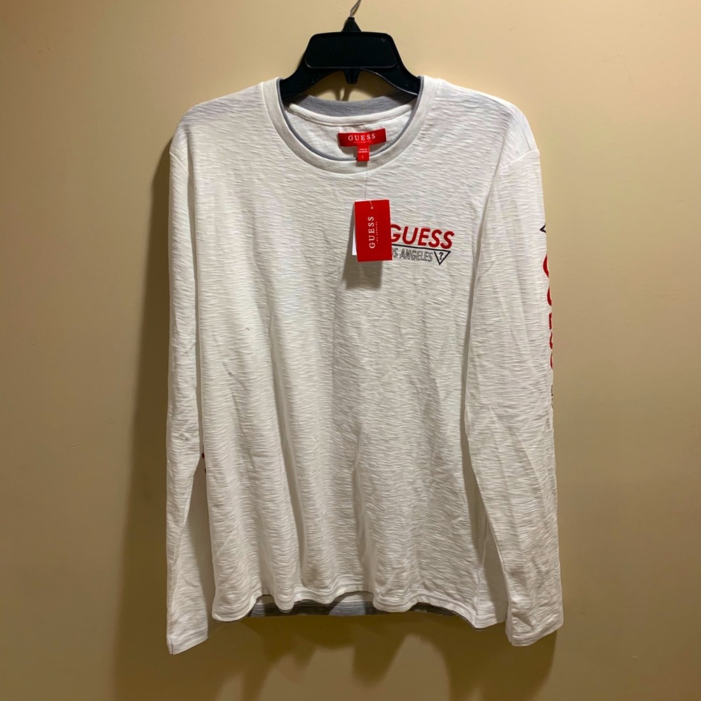 Guess Mens Los Angeles White Long Sleeve Tee Sz L